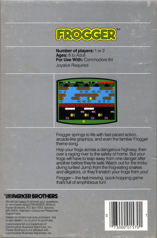 Back Cover for Frogger (Commodore 64)