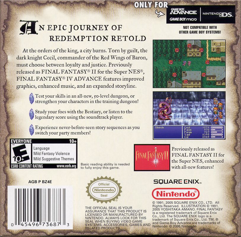 Back Cover for Final Fantasy II (Game Boy Advance)