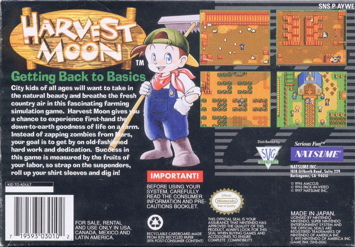 Back Cover for Harvest Moon (SNES)