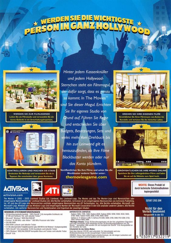 Back Cover for The Movies (Windows)