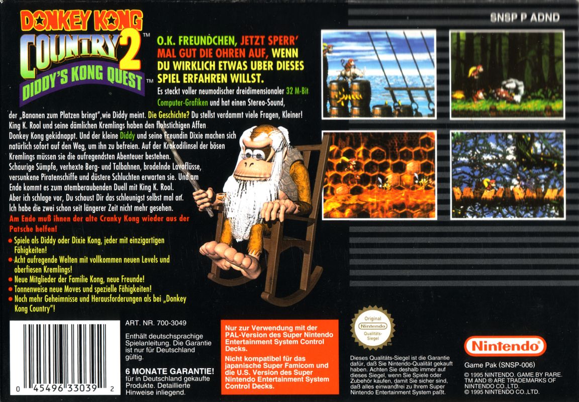 Back Cover for Donkey Kong Country 2: Diddy's Kong Quest (SNES)