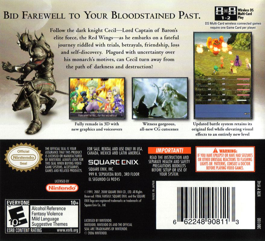 Back Cover for Final Fantasy IV (Nintendo DS)