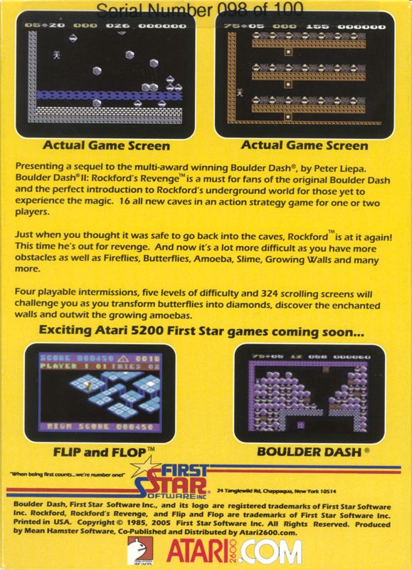 Back Cover for Boulder Dash II: Rockford's Revenge (Atari 5200) (Yellow box)