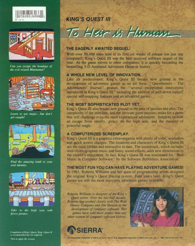Back Cover for King's Quest III: To Heir is Human (Atari ST)