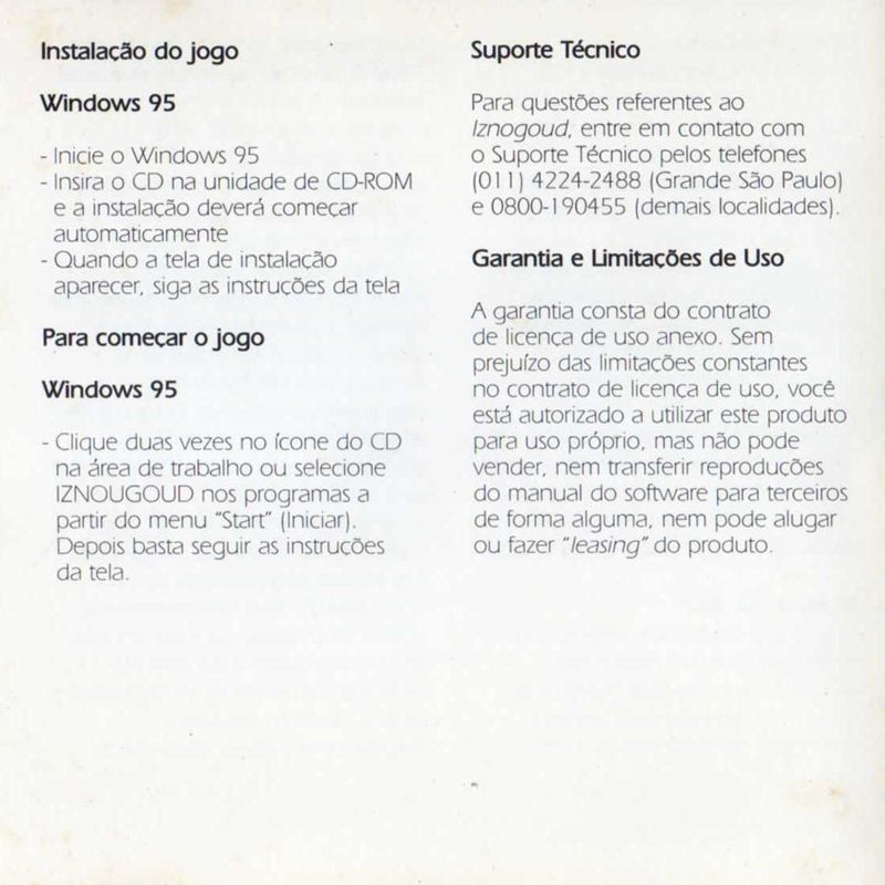 Inside Cover for Saban's Iznogoud (Windows) (Super Games Folha N°11 covermount): Left