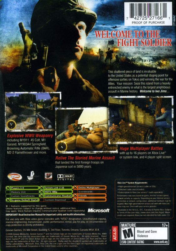 Back Cover for World War II Combat: Iwo Jima (Xbox)