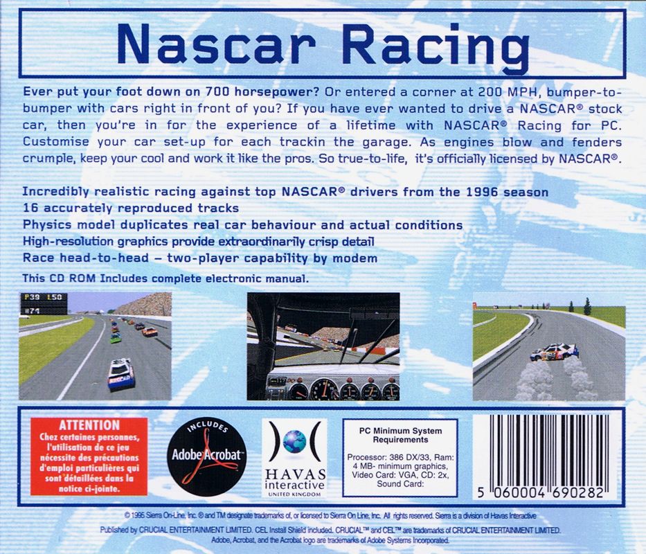 Back Cover for NASCAR Racing (DOS) (Crucial Entertainment budget release)