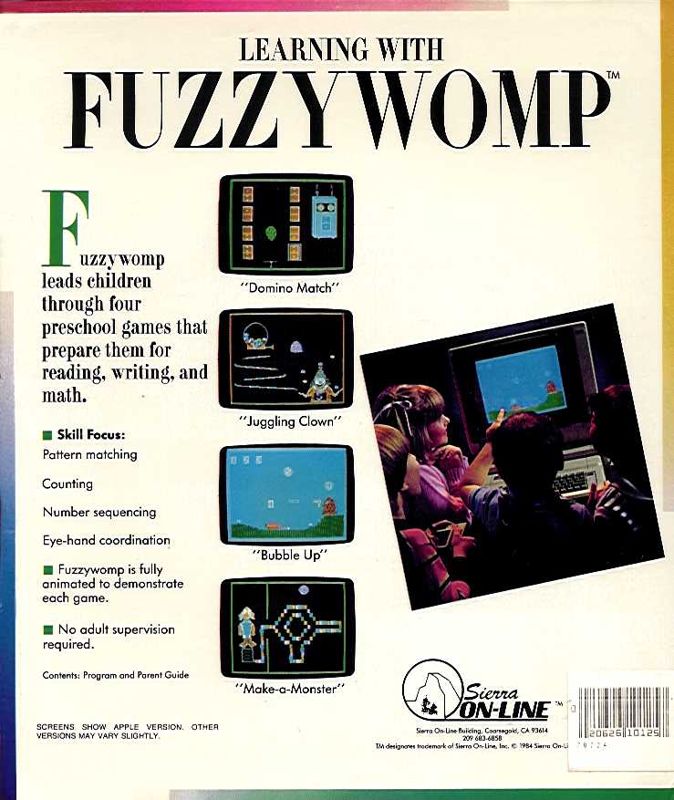 Back Cover for Learning with FuzzyWOMP (Apple II)