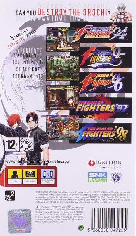 Back Cover for The King of Fighters Collection: The Orochi Saga (PSP)