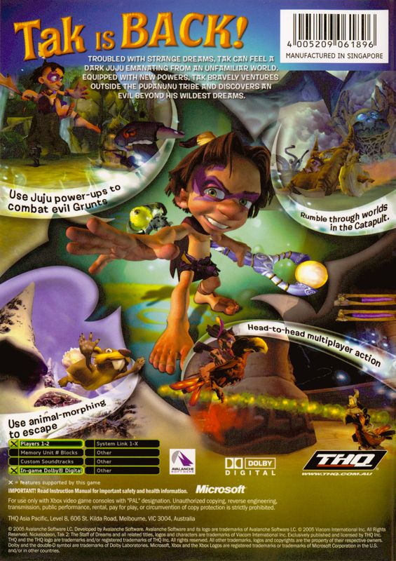 Back Cover for Tak 2: The Staff of Dreams (Xbox)