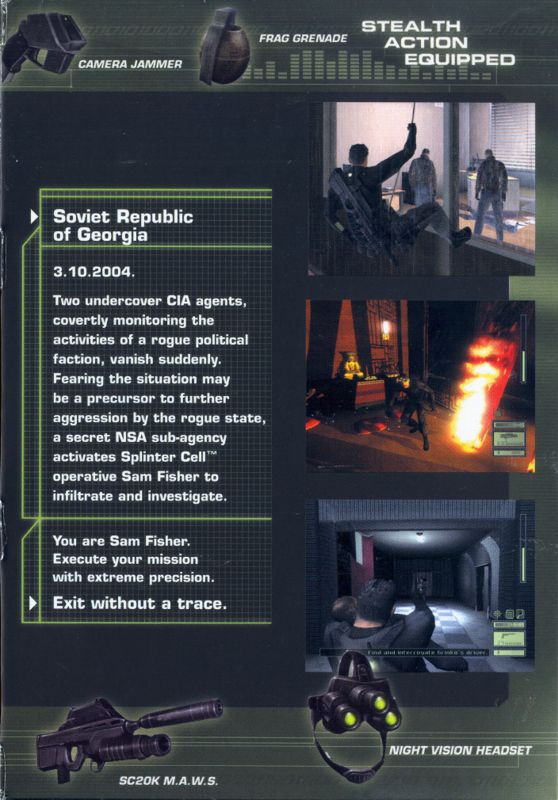 Inside Cover for Tom Clancy's Splinter Cell (Windows): Right Flap