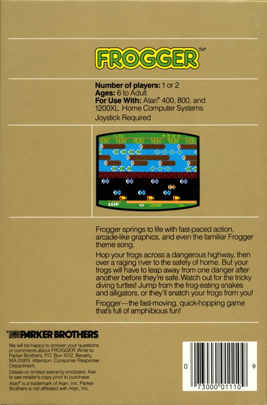 Back Cover for Frogger (Atari 8-bit)
