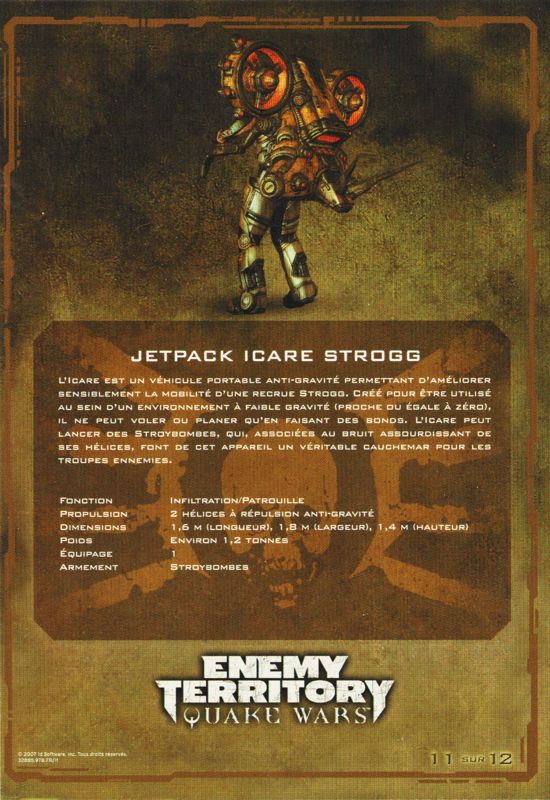Extras for Enemy Territory: Quake Wars (Limited Collector's Edition) (Windows): Card #11 Back - Jetpack Icare Strogg