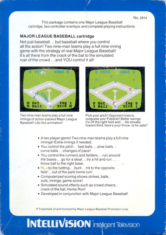 Back Cover for Major League Baseball (Intellivision)