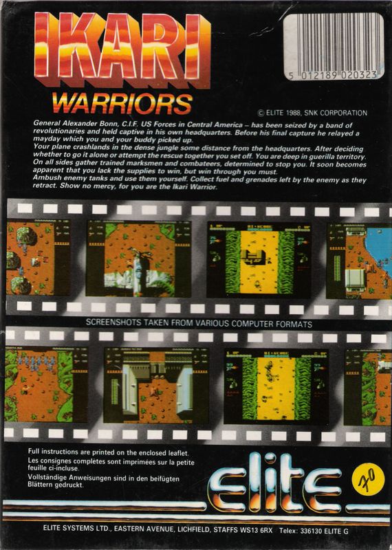 Back Cover for Ikari Warriors (Commodore 64)