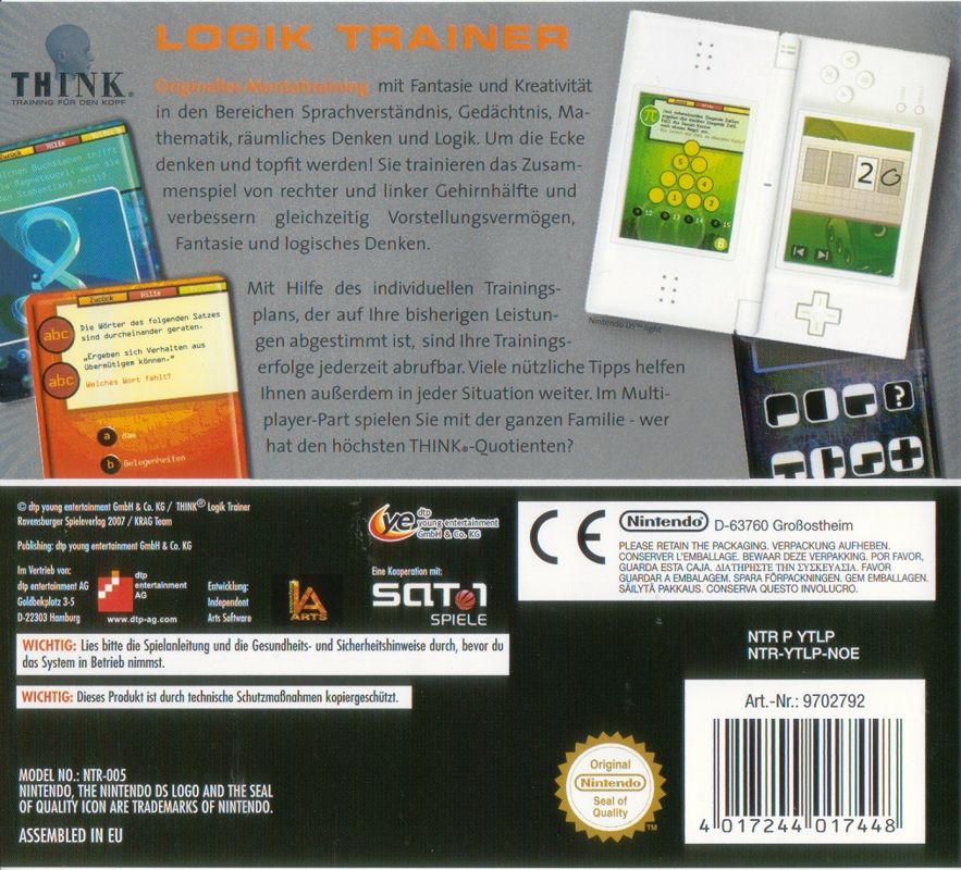 Back Cover for Think: Logik Trainer (Nintendo DS)