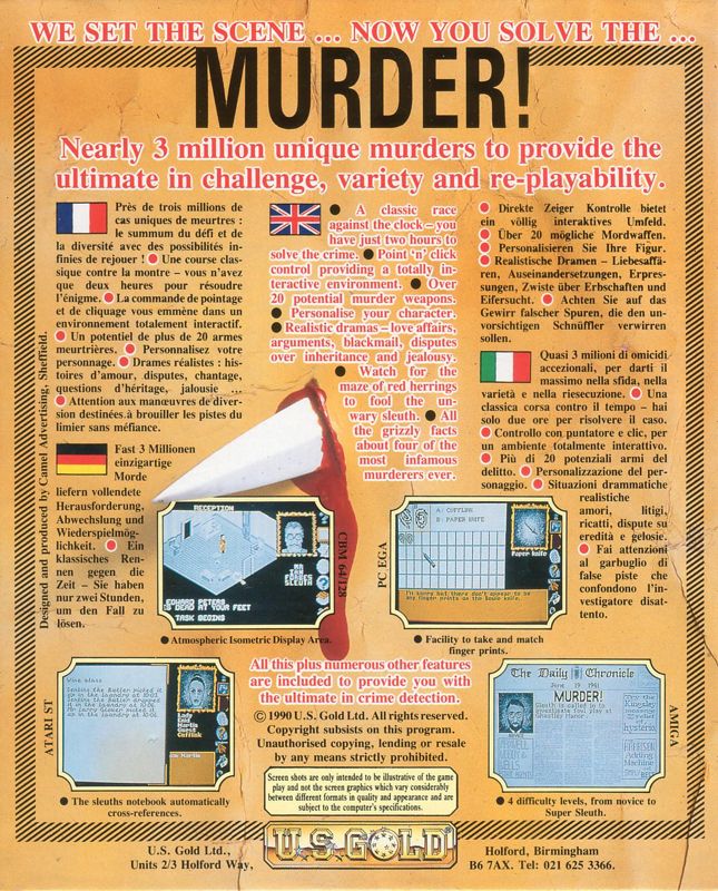 Back Cover for Murder! (Atari ST)