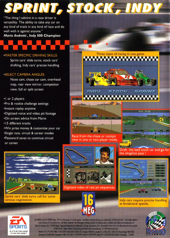 Back Cover for Mario Andretti Racing (Genesis)
