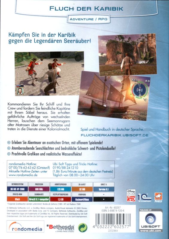 Back Cover for Pirates of the Caribbean (Windows) (Ubisoft eXclusive release)