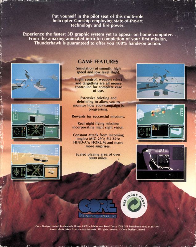 Back Cover for Thunderhawk (Amiga)