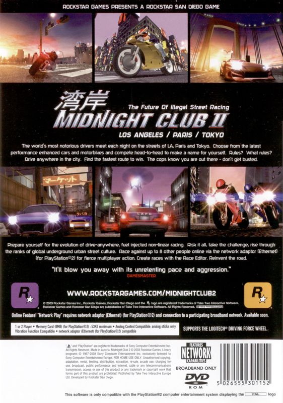 Back Cover for Midnight Club II (PlayStation 2)