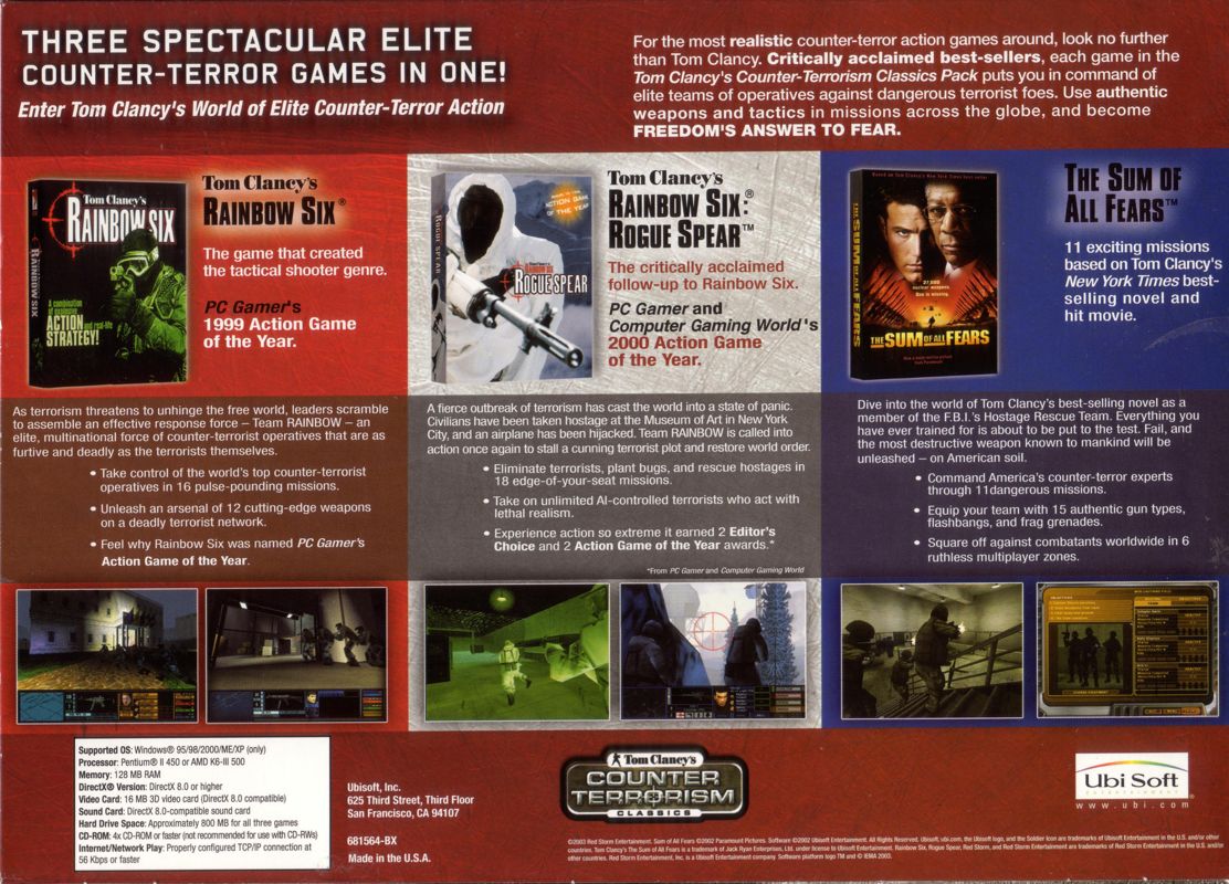 Back Cover for Tom Clancy's Counter Terrorism Classics (Windows)