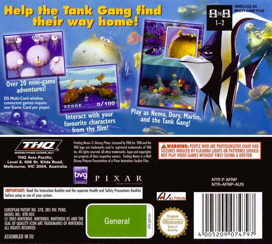 Back Cover for Finding Nemo: Escape to the Big Blue (Nintendo DS)