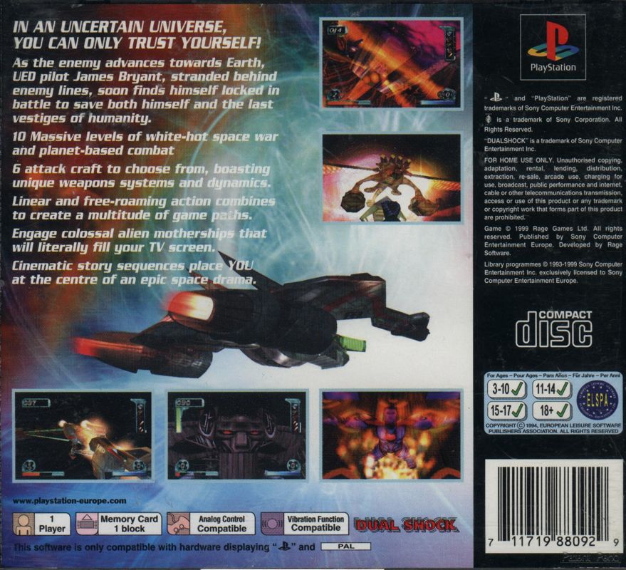 Back Cover for Space Debris (PlayStation)
