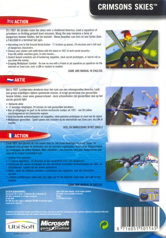 Back Cover for Crimson Skies (Windows) (Ubisoft eXclusive release)