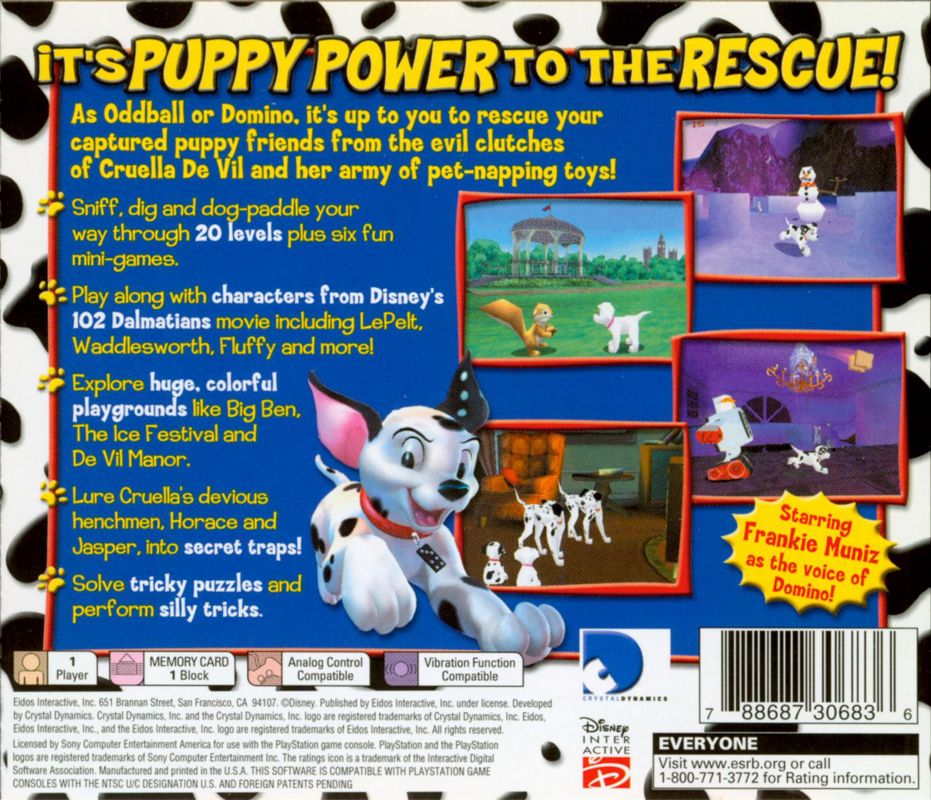Back Cover for Disney's 102 Dalmatians: Puppies to the Rescue (PlayStation)