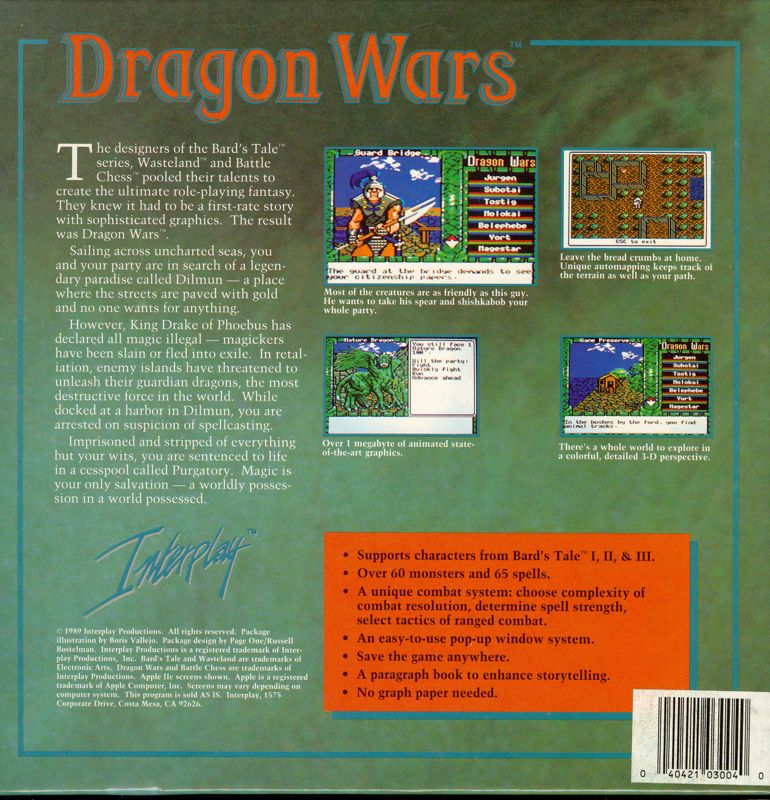 Back Cover for Dragon Wars (Amiga)