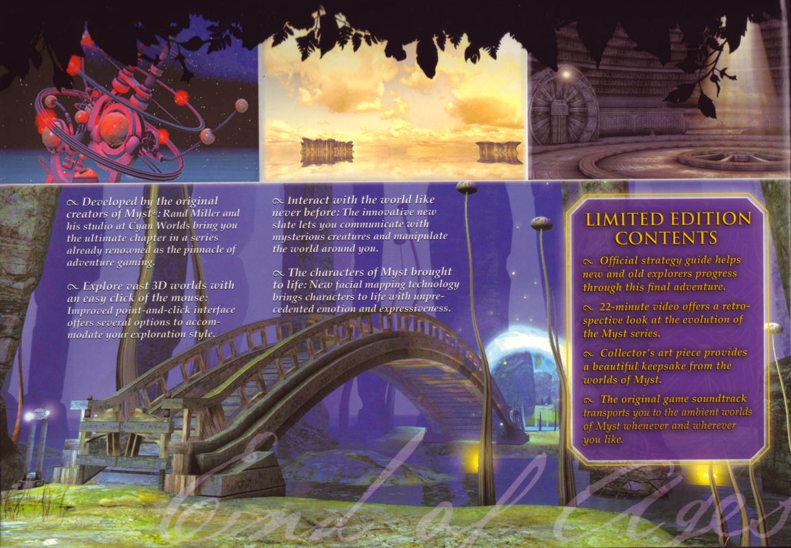 Inside Cover for Myst V: End of Ages (Limited Edition) (Macintosh and Windows): Bottom