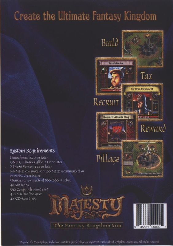 Back Cover for Majesty: The Fantasy Kingdom Sim - Gold Edition (Linux)