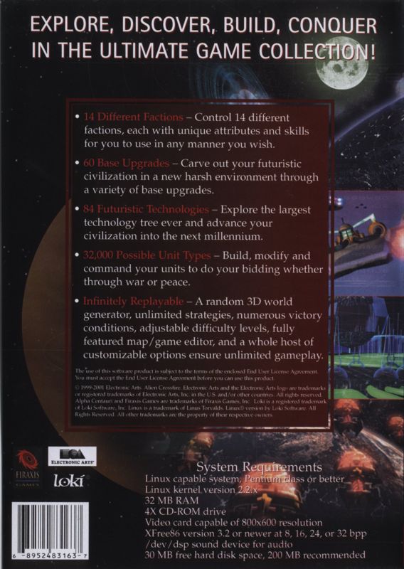 Back Cover for Sid Meier's Alpha Centauri: Planetary Pack (Linux)
