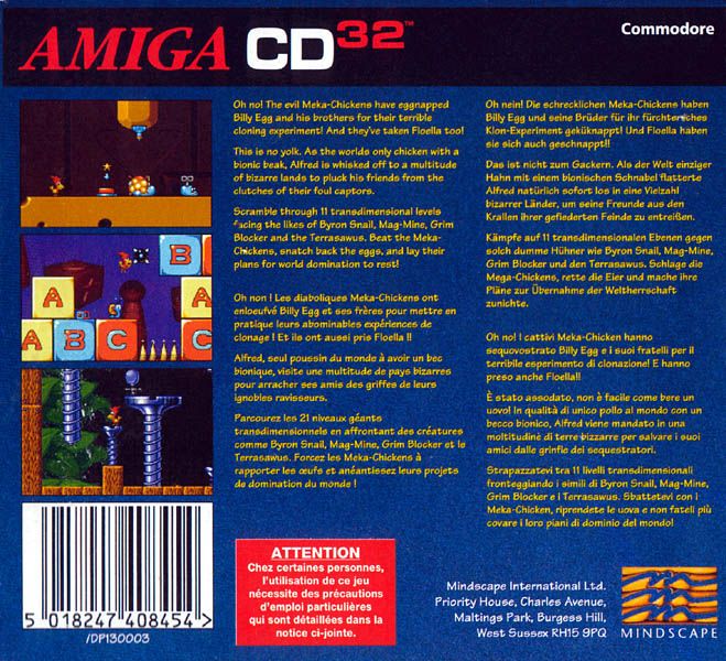 Back Cover for Alfred Chicken (Amiga CD32)