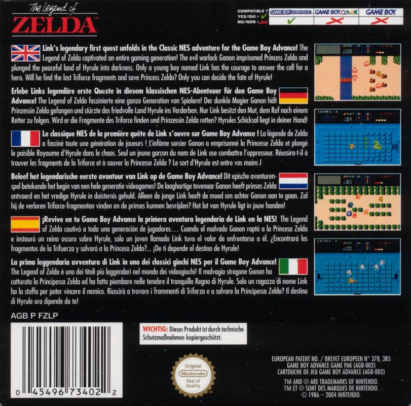 Back Cover for The Legend of Zelda (Game Boy Advance)