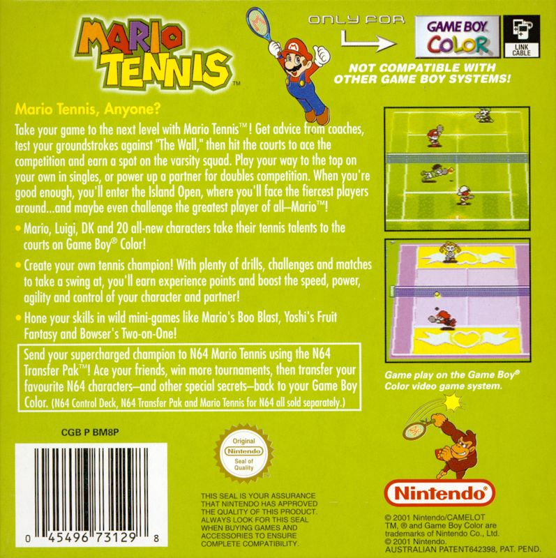 Back Cover for Mario Tennis (Game Boy Color)