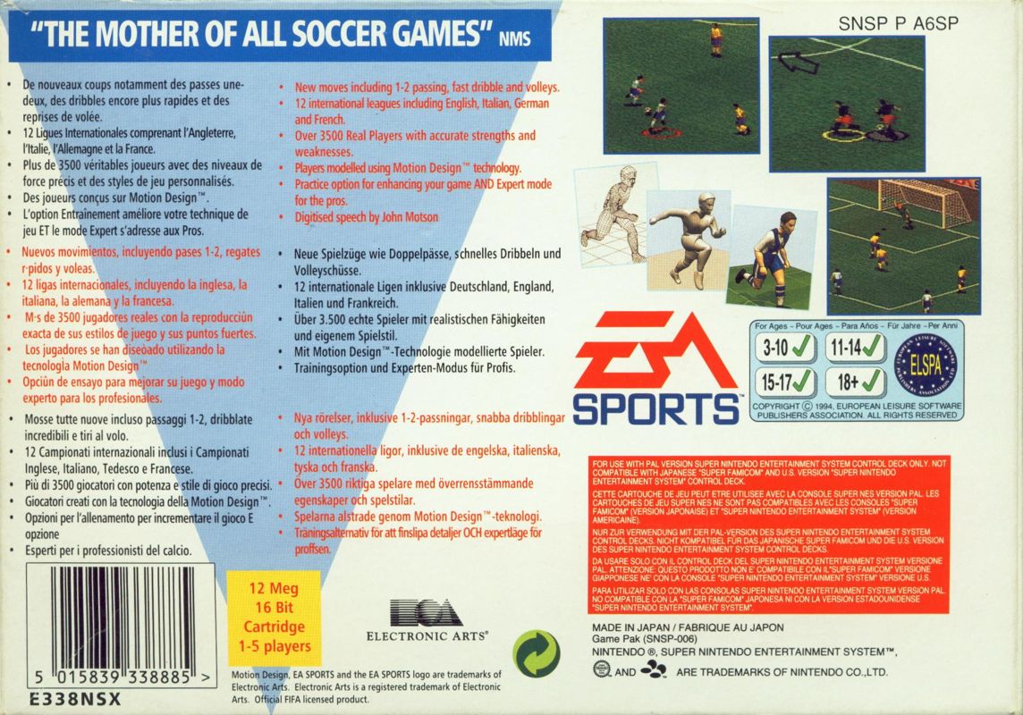 Back Cover for FIFA Soccer 96 (SNES)