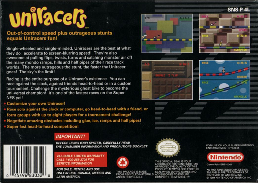 Back Cover for Uniracers (SNES)