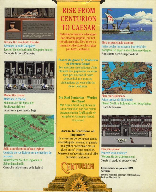 Back Cover for Centurion: Defender of Rome (DOS) (3.5" Floppy Disk release)