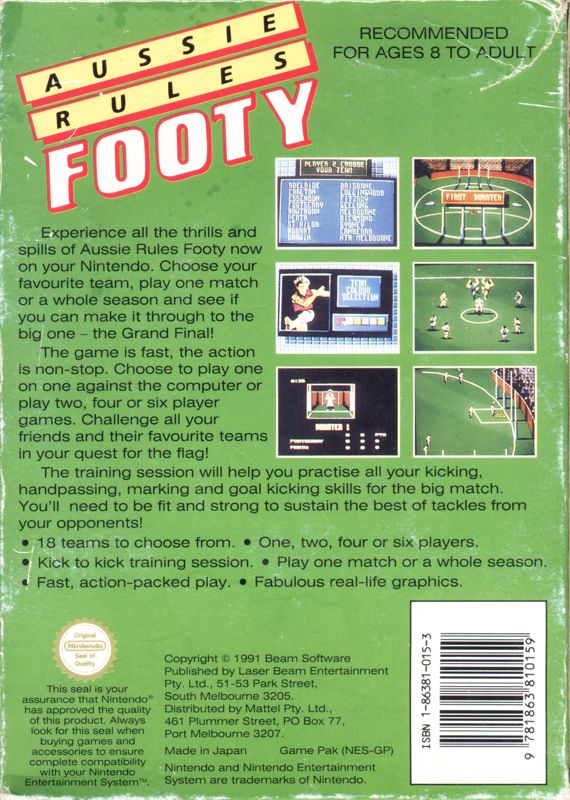 Back Cover for Aussie Rules Footy (NES)