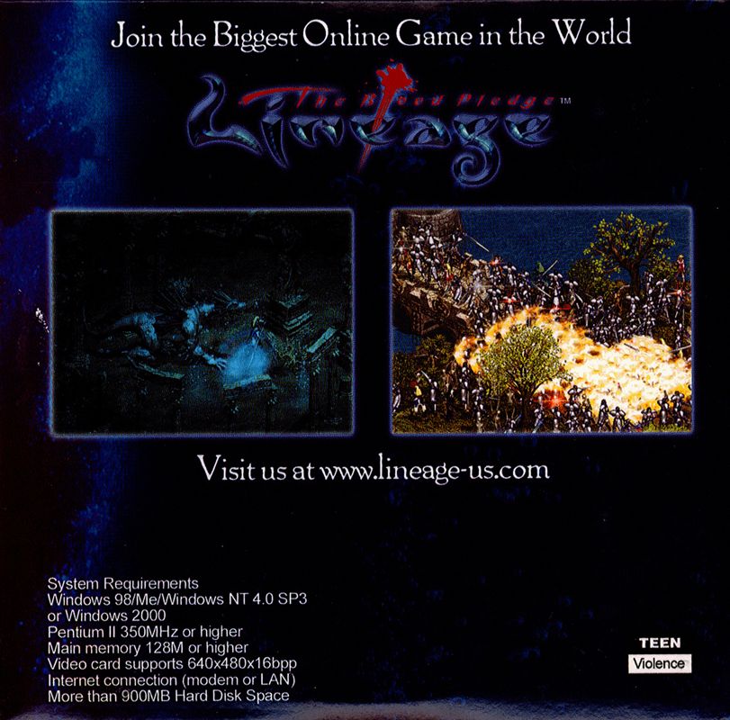 Back Cover for Lineage: The Blood Pledge (Macintosh and Windows)