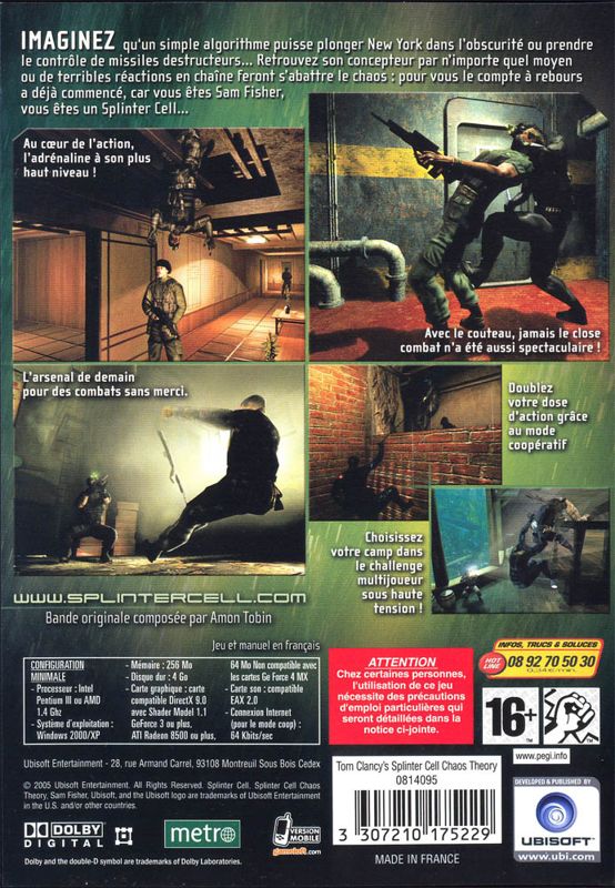 Back Cover for Tom Clancy's Splinter Cell: Chaos Theory (Windows)