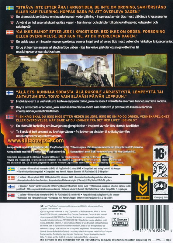 Back Cover for Killzone (PlayStation 2)