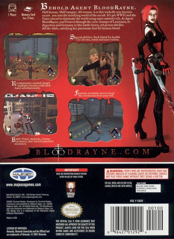 Back Cover for BloodRayne (GameCube)