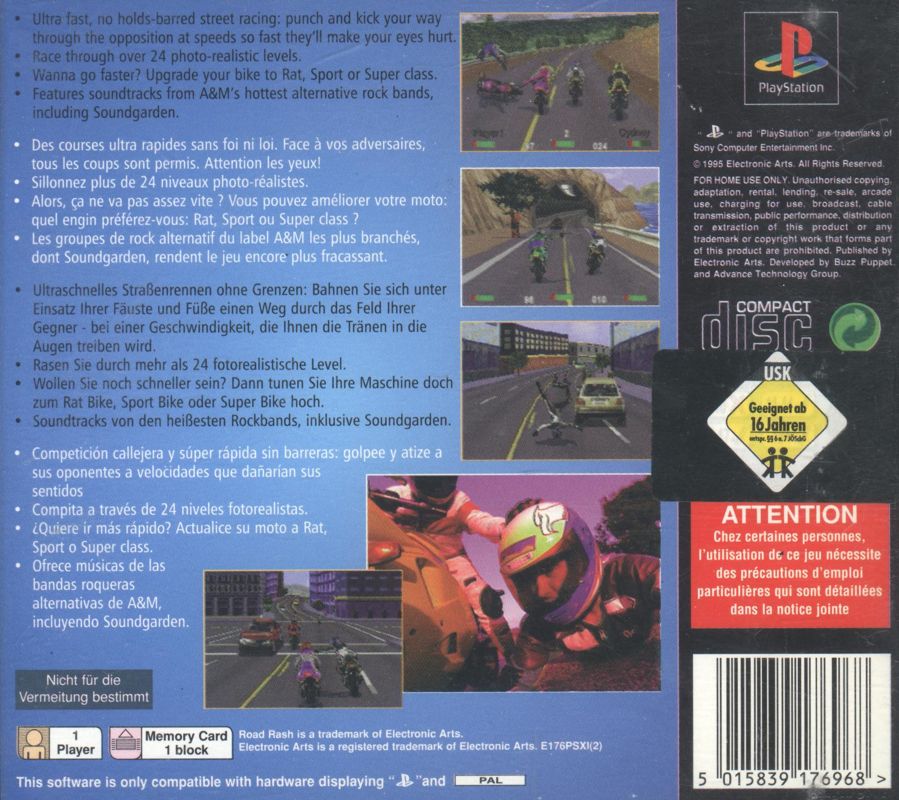 Back Cover for Road Rash (PlayStation)