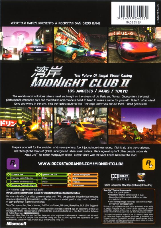 Back Cover for Midnight Club II (Xbox)