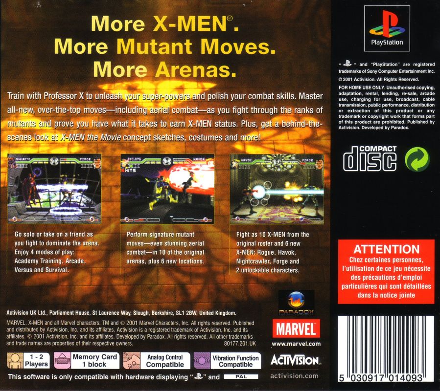 Back Cover for X-Men: Mutant Academy 2 (PlayStation)