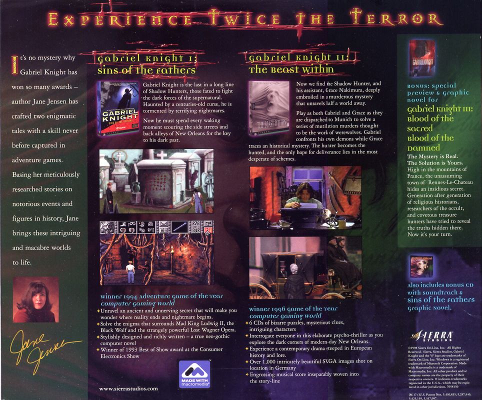 Back Cover for Gabriel Knight Mysteries: Limited Edition (DOS and Windows and Windows 3.x)