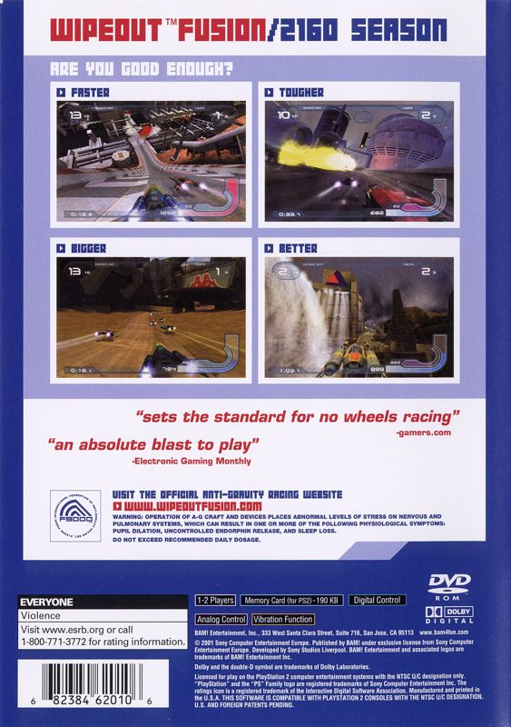 Back Cover for WipEout Fusion (PlayStation 2)